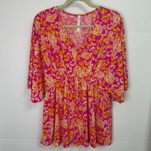 Dear Scarlett Pink Paisley Empire Waist Kimono Sleeve Tunic Top Womens Small NWT